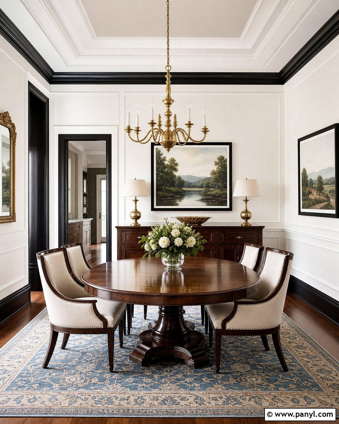 Traditional Dining Room With White Walls And Black Baseboards - 20 White Walls Black Baseboards