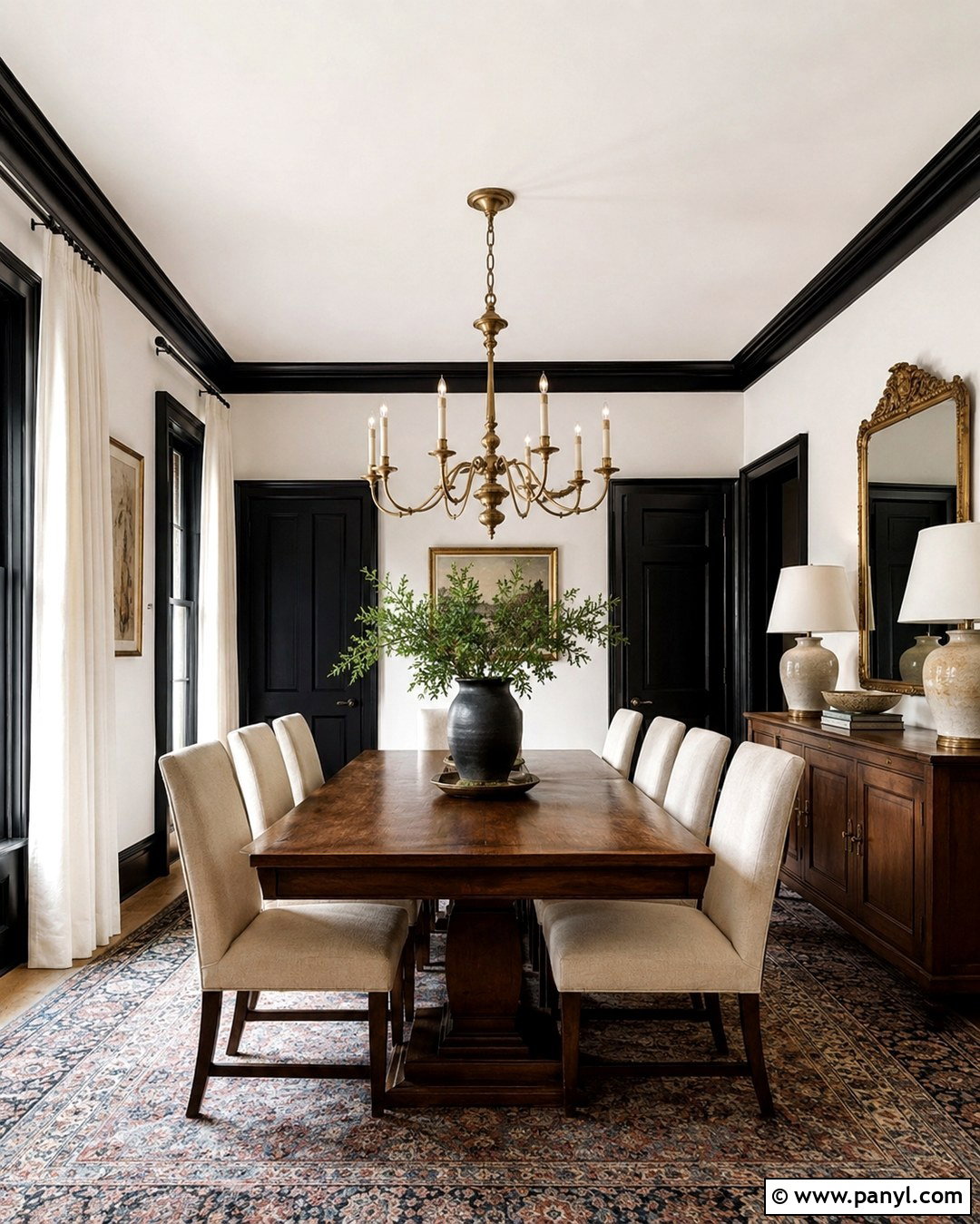 Traditional Dining Room With White Walls And Black Trim - 20 White Wall And Black Trim Ideas