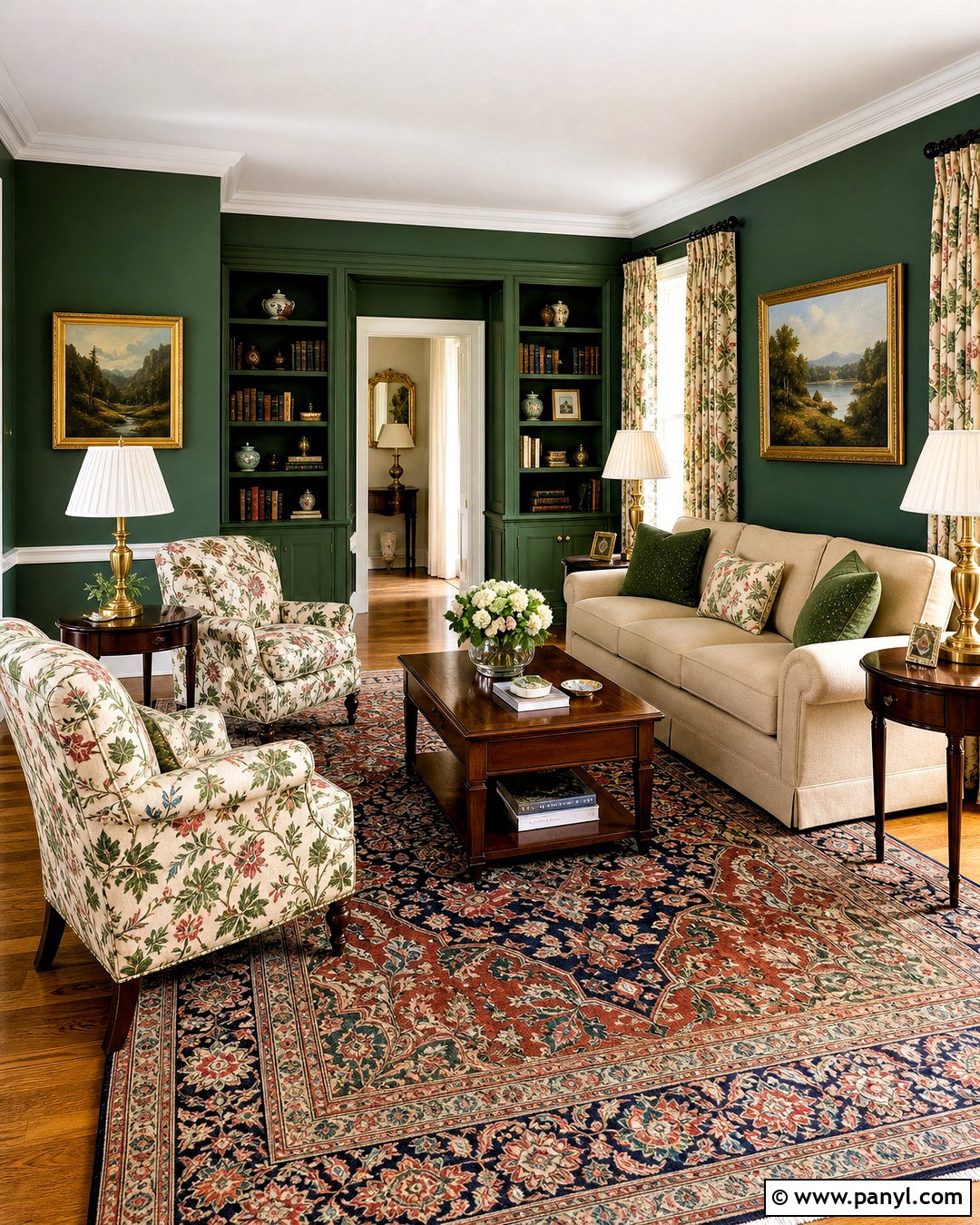 Traditional Green Living Room - 20 green paint living room ideas