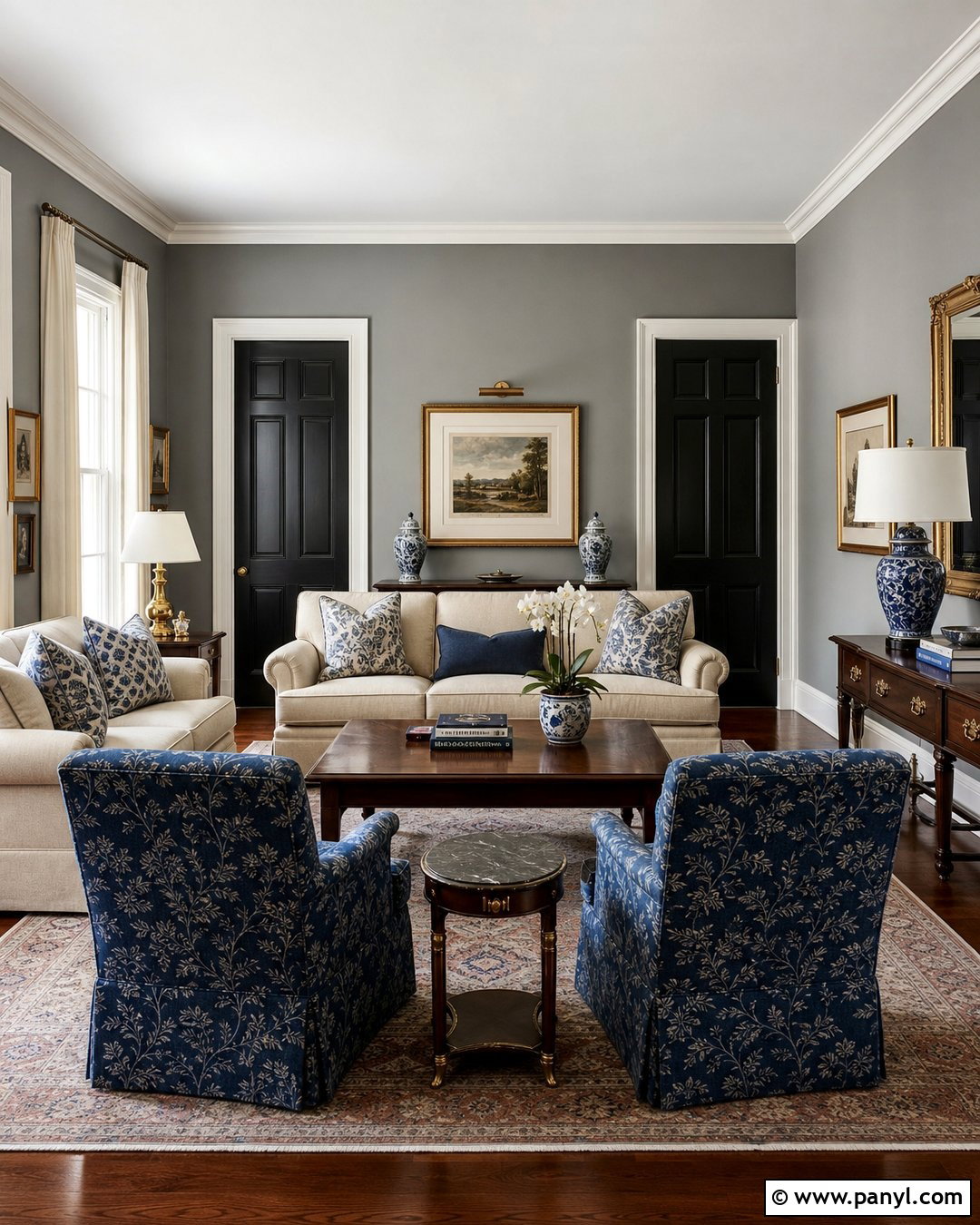 Traditional Grey Walls With Black Doors - 25 Grey Walls With Black Doors