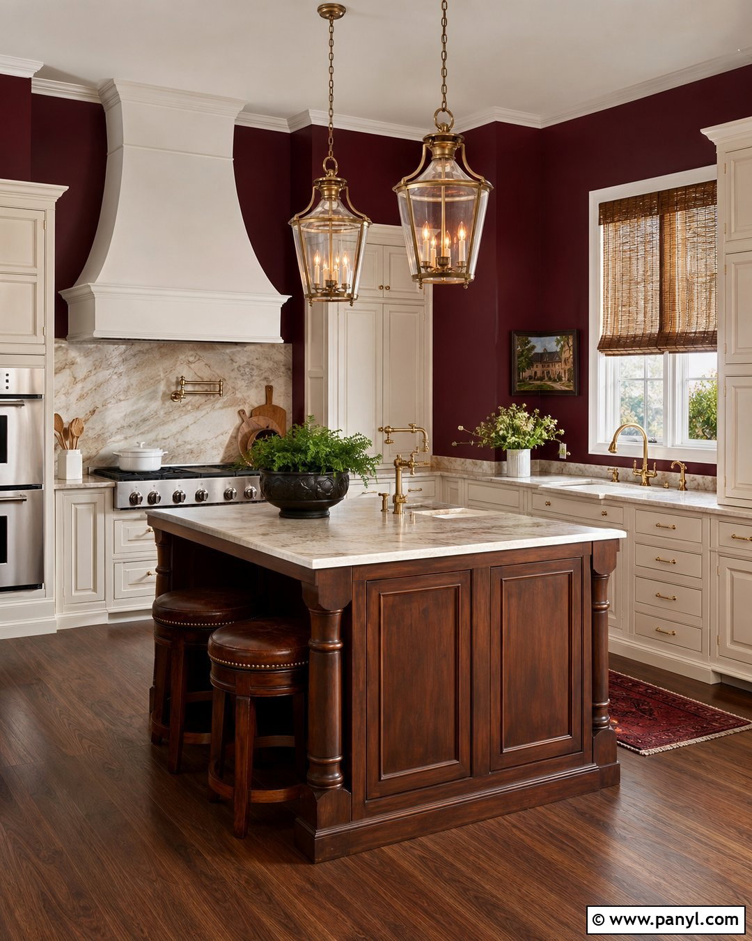 Traditional Kitchen With Burgundy Walls - 35 burgundy kitchen walls
