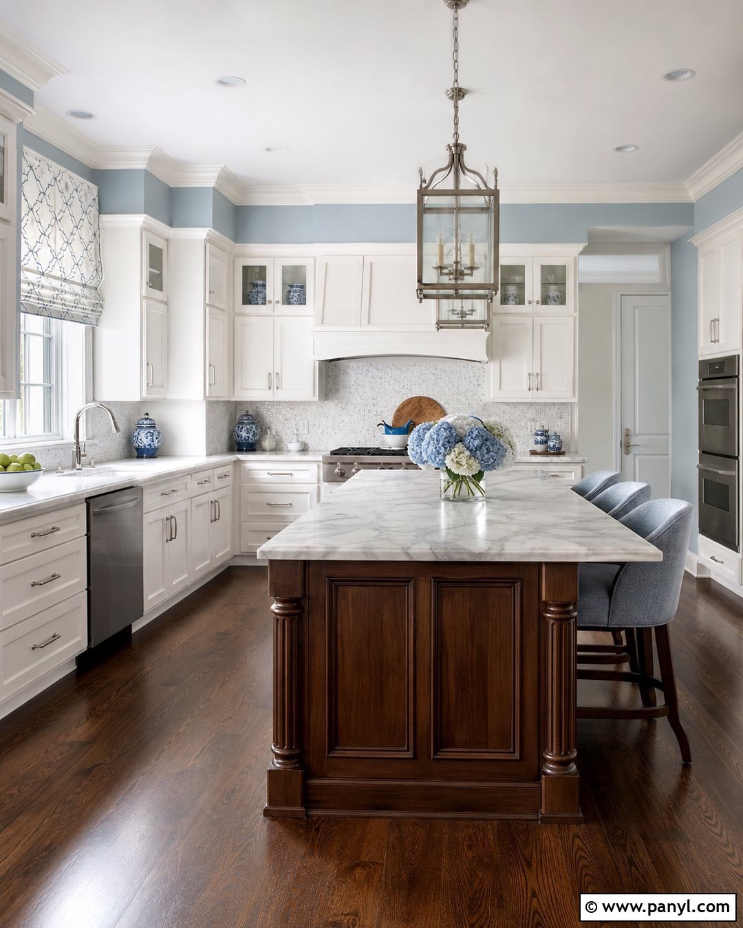 Traditional Kitchen With Light Blue Walls - 20 Light Blue Walls White Cabinets