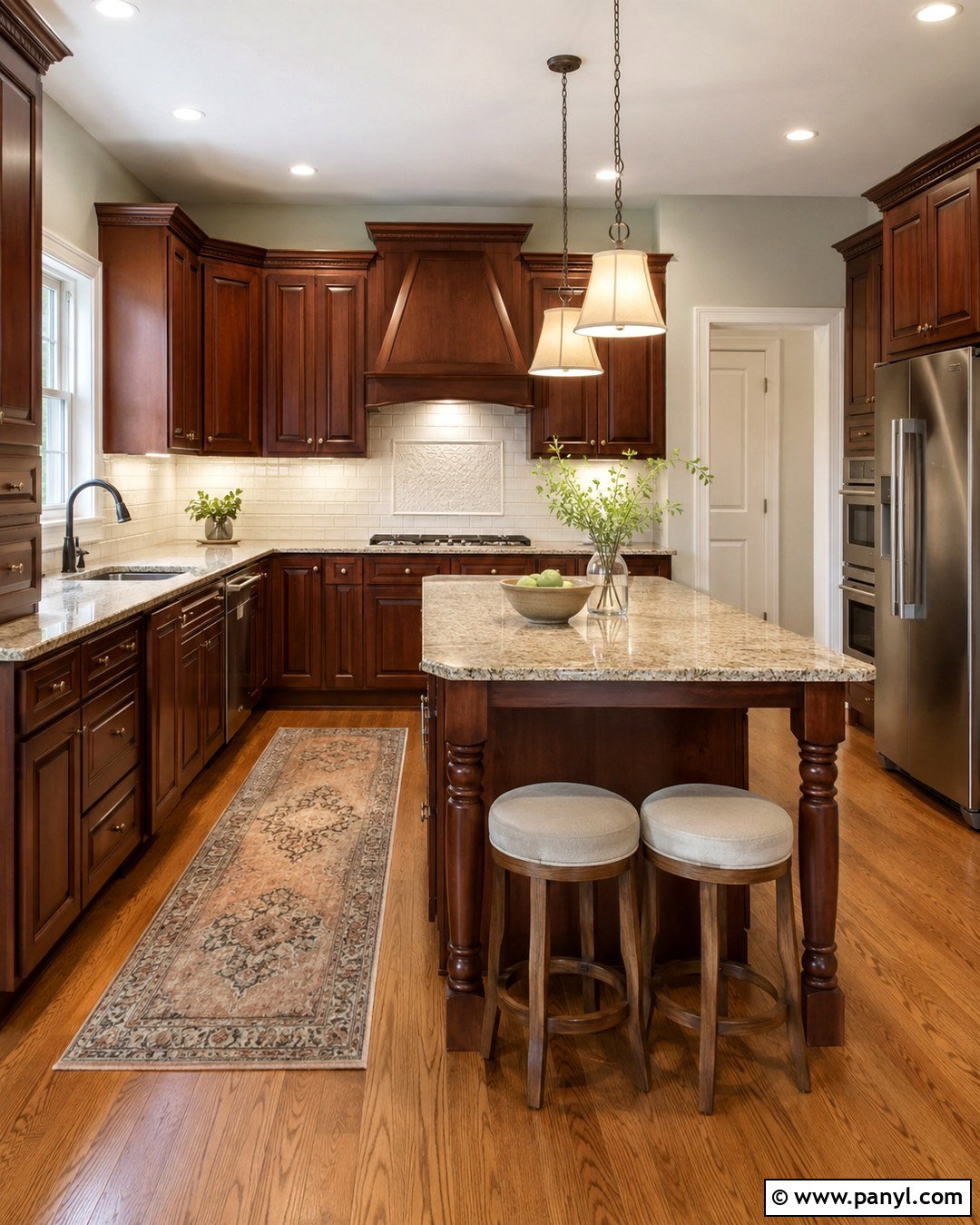 Traditional Kitchen With Light Grey Walls And Brown Cabinets - 20 Light Grey Kitchen Walls Brown Cabinets