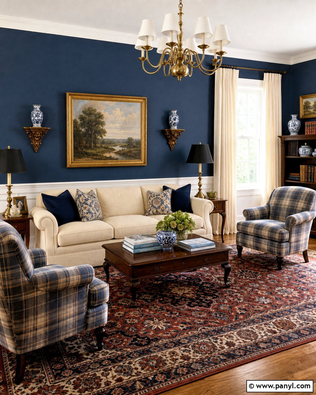 Traditional Living Room With Dark Blue Walls - 20 dark blue walls living room ideas