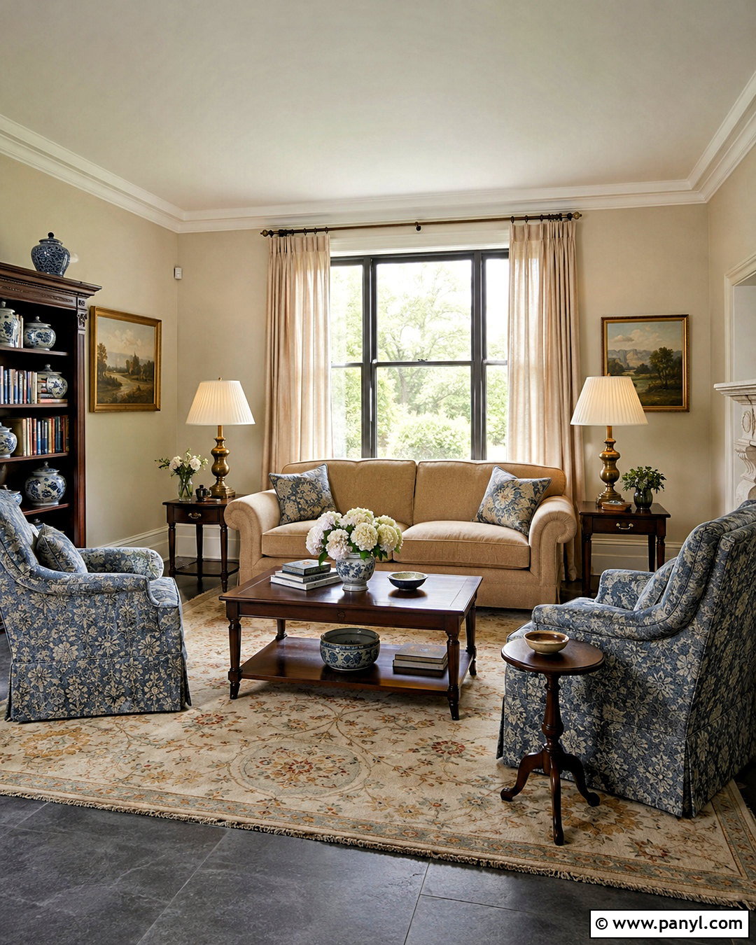 Traditional Living Room With Dark Grey Flooring - 20 dark grey flooring living room ideas