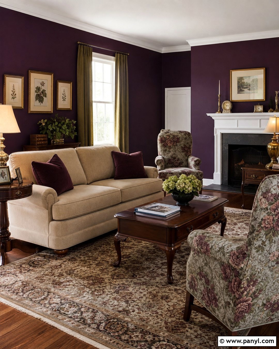 Traditional Living Room With Dark Purple Walls - 35 Dark Purple Walls