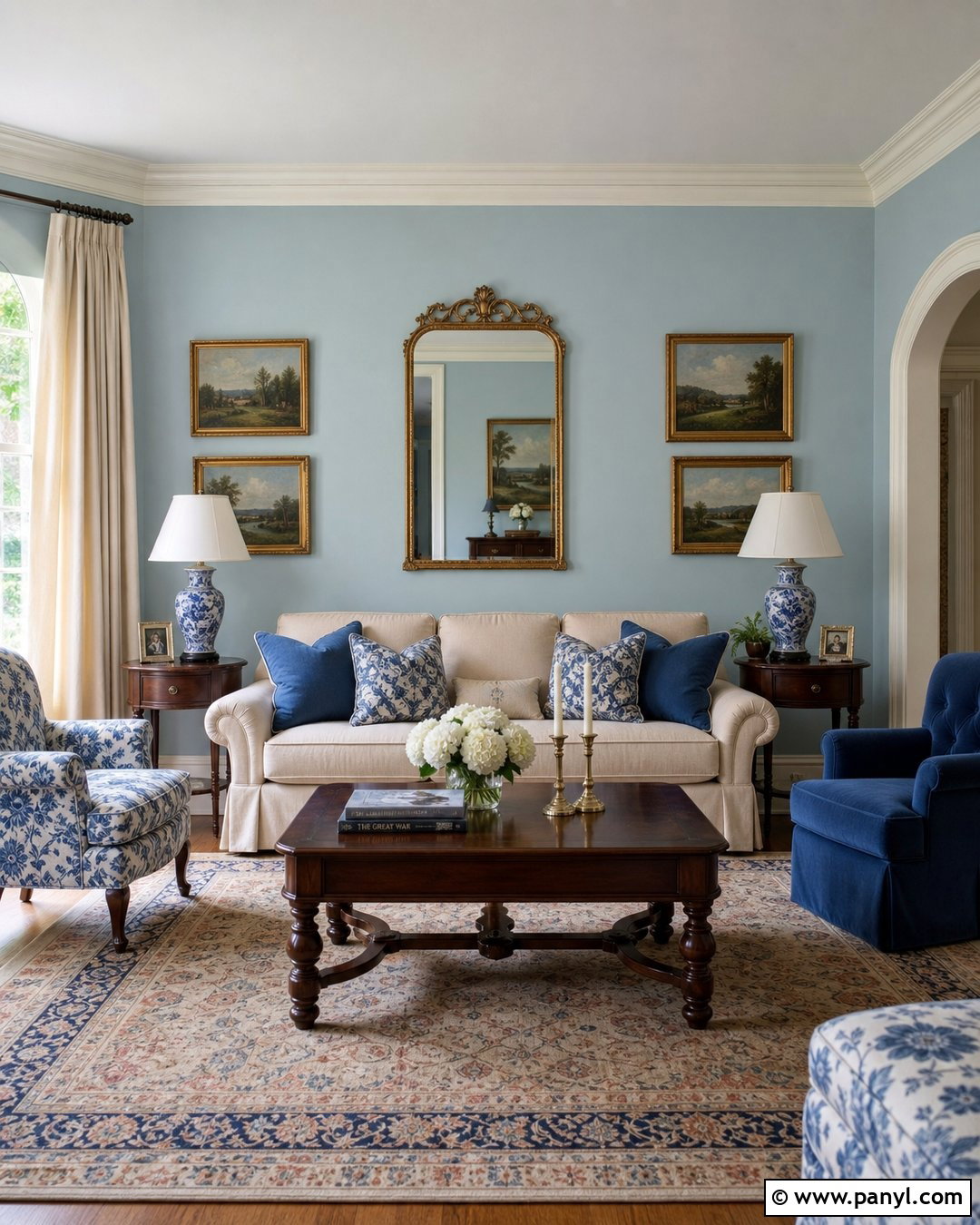 Traditional Living Room With Light Blue Walls - 50 light blue walls