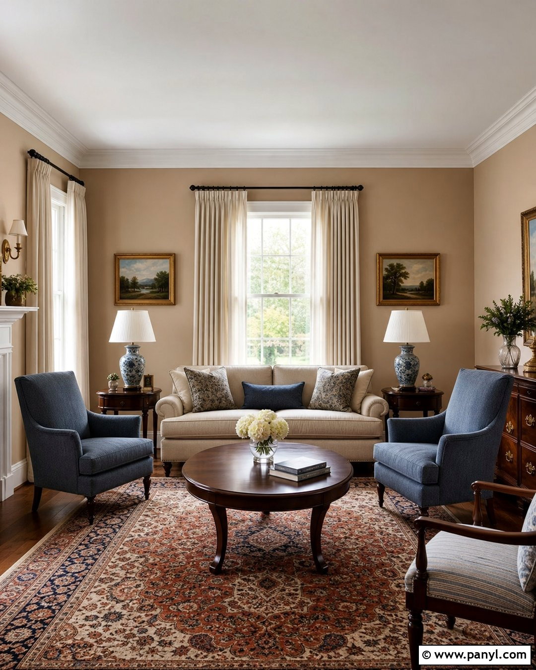 Traditional Living Room With Light Brown Walls - 35 light brown walls