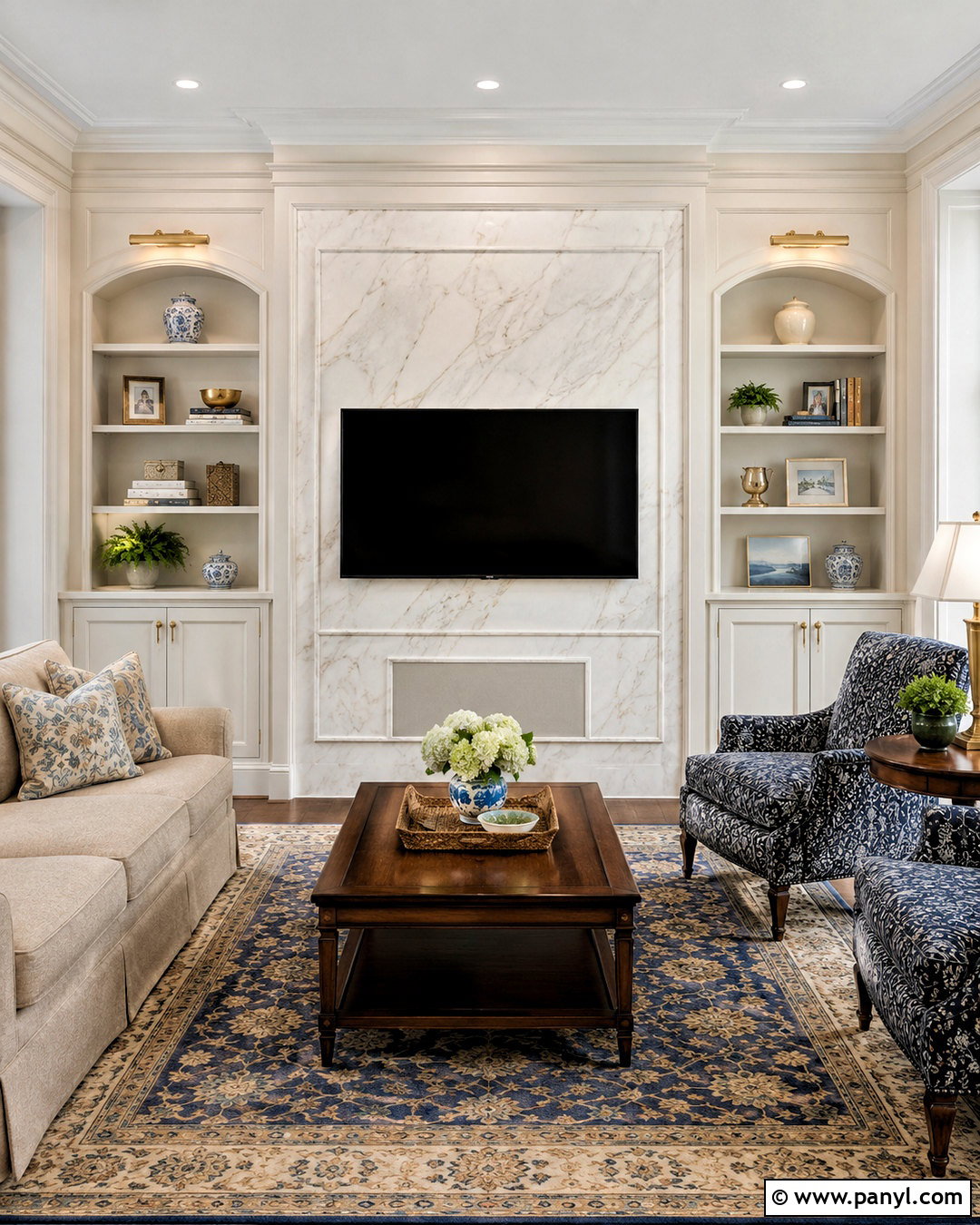 Traditional Marble TV Feature Wall - 20 marble tv feature wall ideas