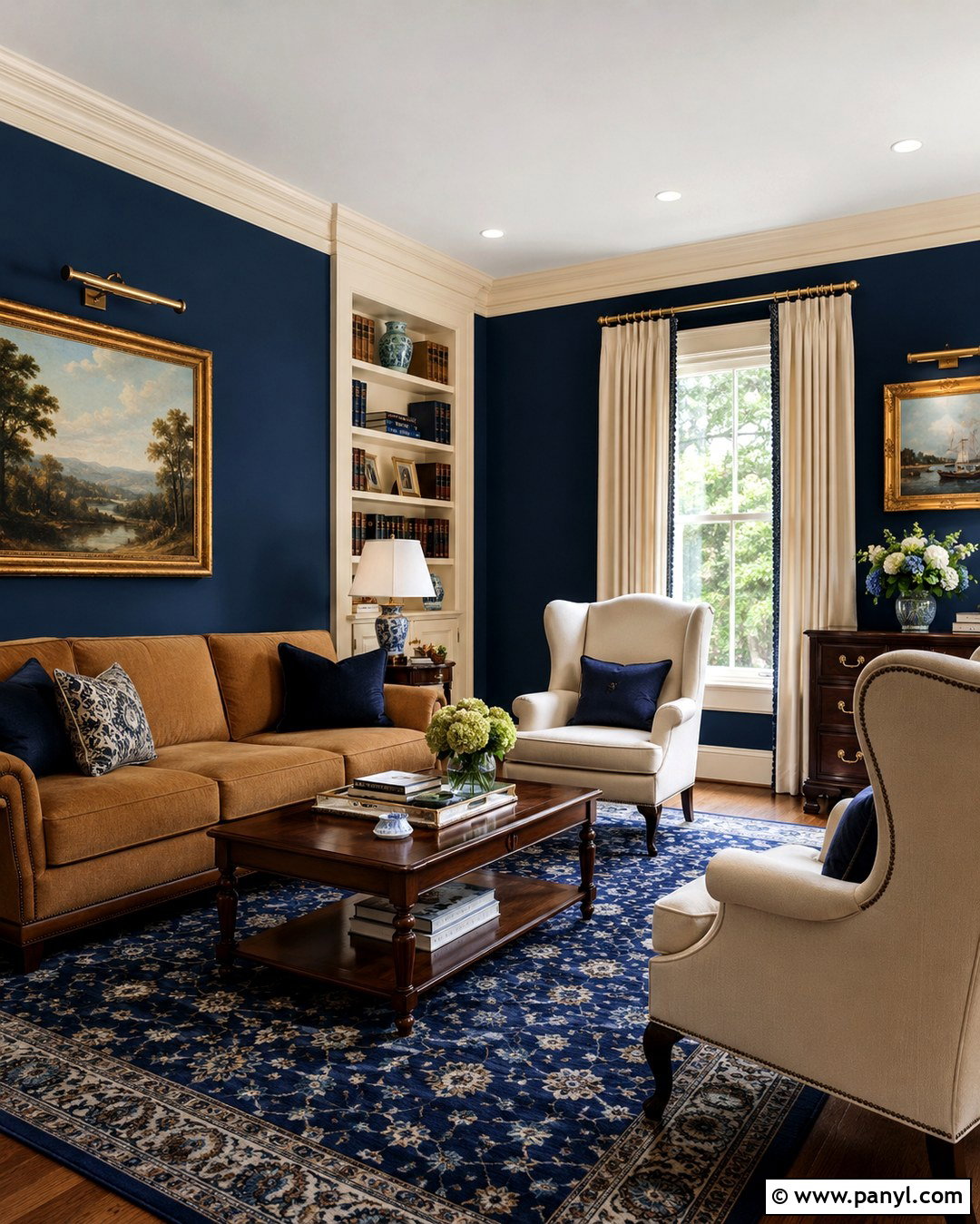 Traditional Navy Blue Walls With Cream Molding - 20 Navy Blue And Cream Walls