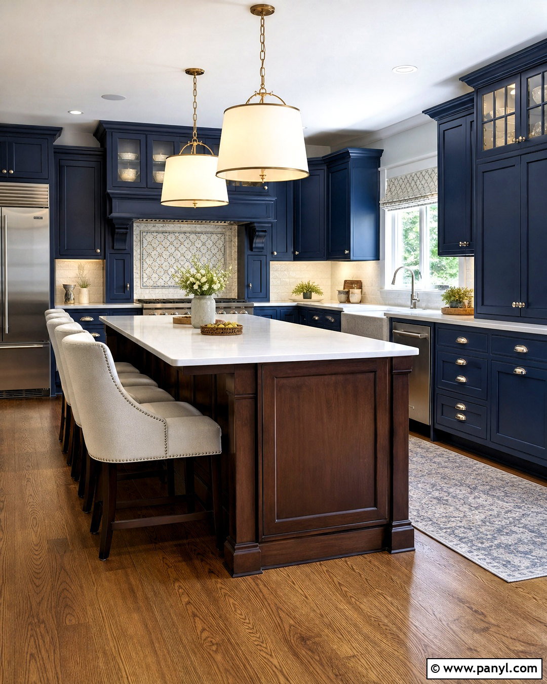 Traditional Navy Kitchen With Dark Walnut - 20 navy and wood kitchen ideas
