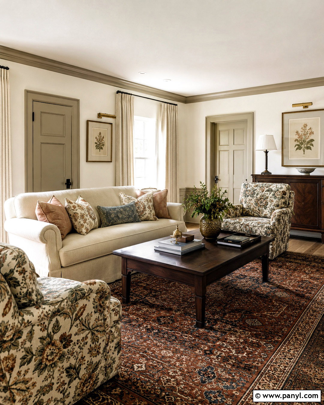 Traditional Taupe Trim Living Room - 35 Taupe Trim White Walls