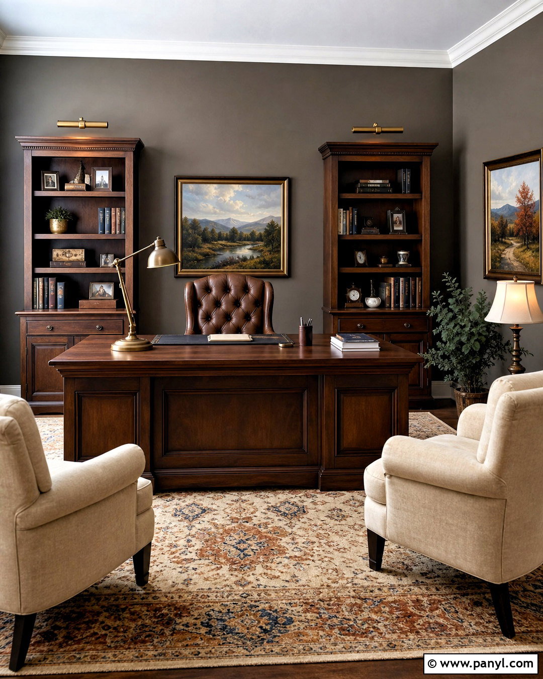 Traditional Urbane Bronze Office With Walnut Furniture - 20 urbane bronze office ideas