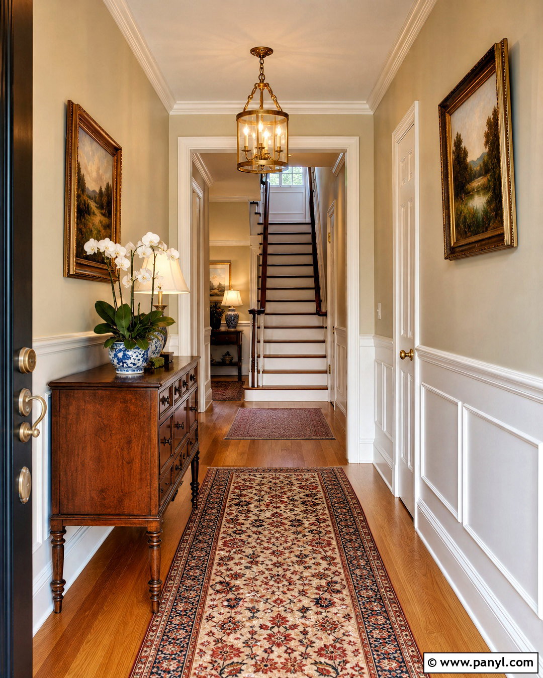 Traditional White Wainscoting Hallway - 20 half wall paneling ideas hallways