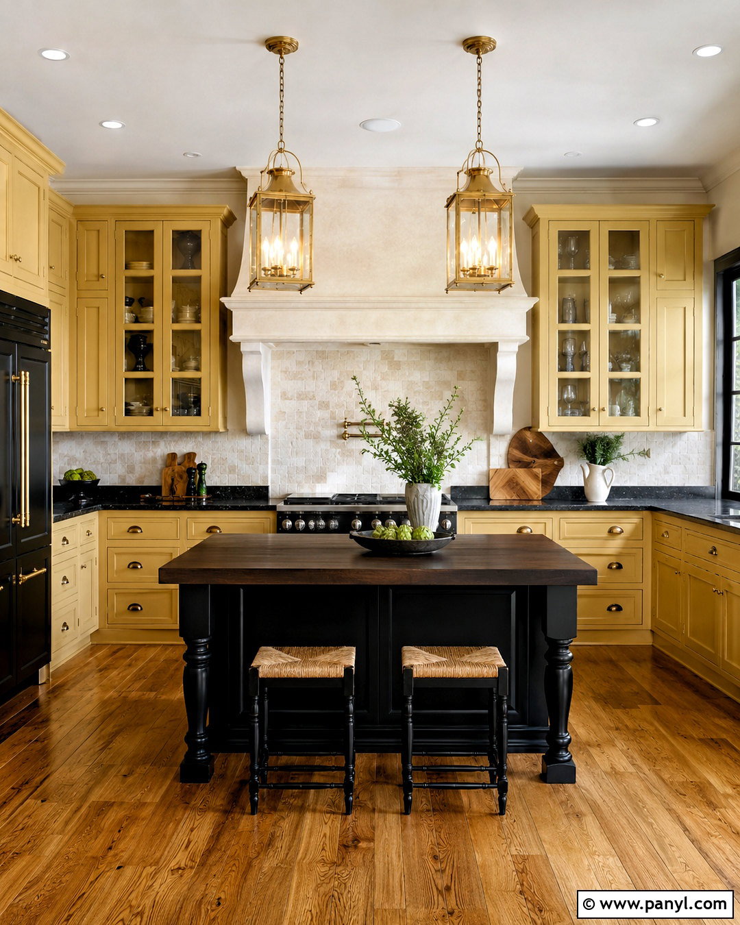 Traditional Yellow Kitchen With Black Accents - 20 black and yellow kitchen ideas