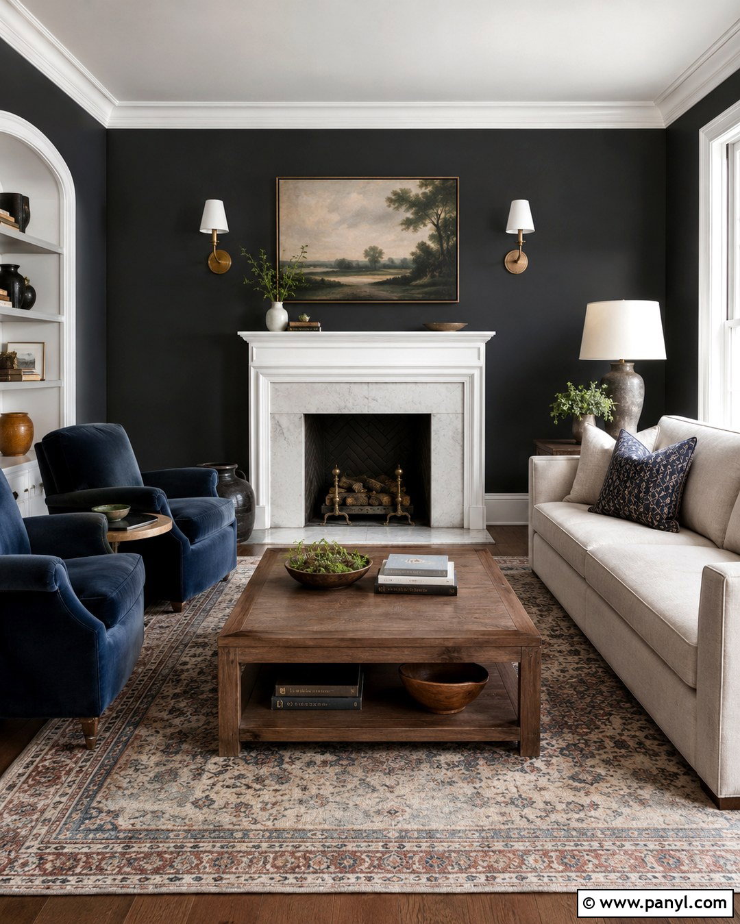 Transitional Black Wall With White Fireplace - 20 Black Accent Wall White Fireplace Ideas
