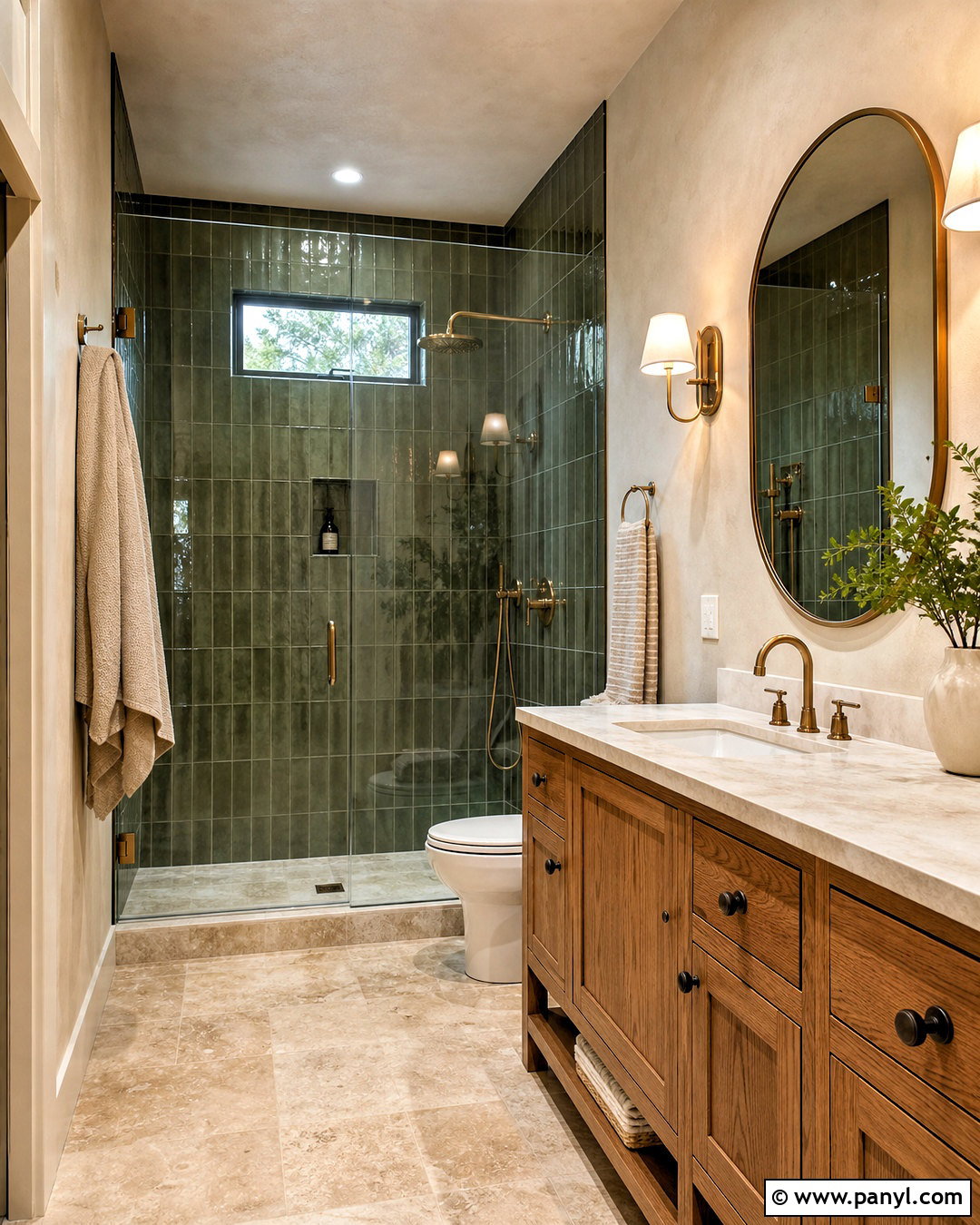 Travertine And Olive Green Bathroom Tile Combination - 20 tiles combination for bathroom ideas