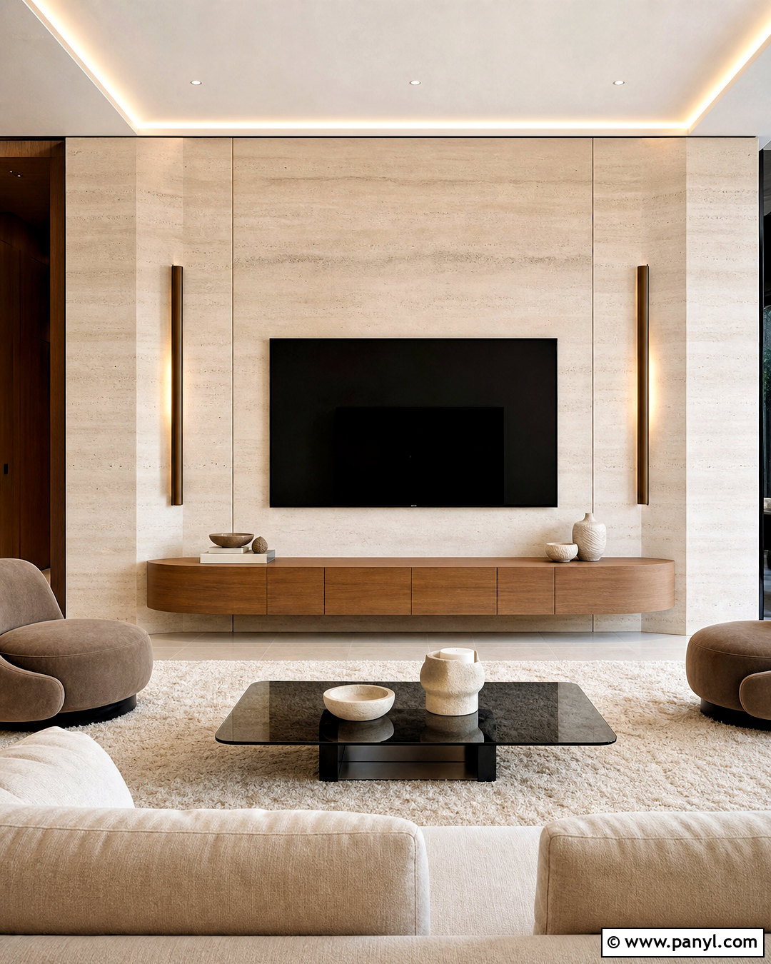 Travertine TV Wall - 20 tv decoration wall modern ideas