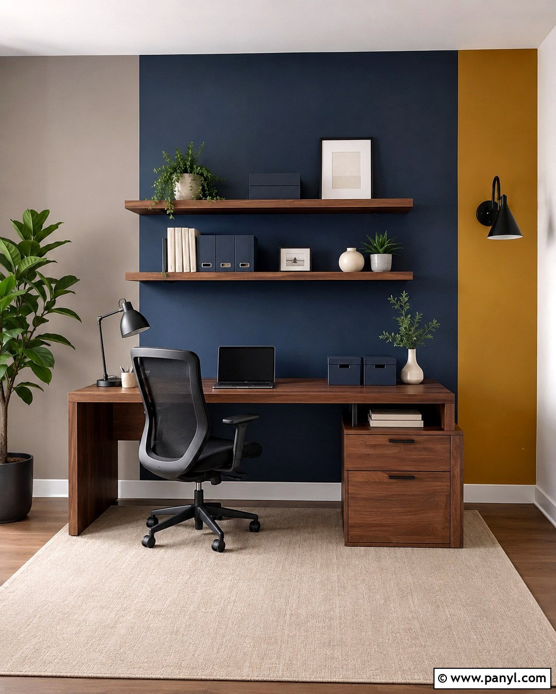 Tricolor Home Office Wall - 20 Tricolor Wall Ideas