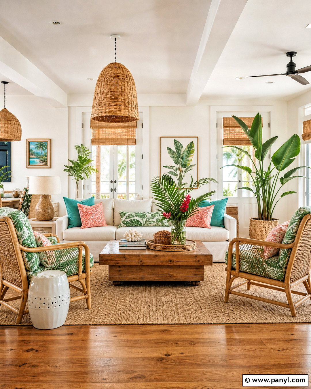 Tropical Beachy Living Room - 20 beachy interior design ideas