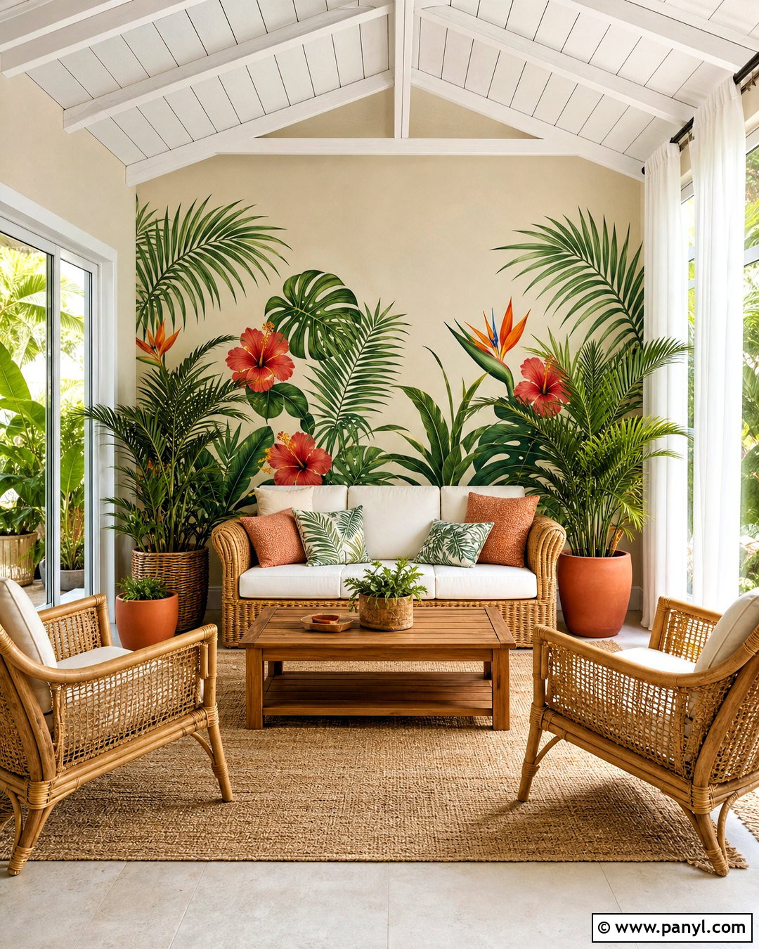 Tropical Floral Wall Decals For Sunroom - 20 floral wall decals