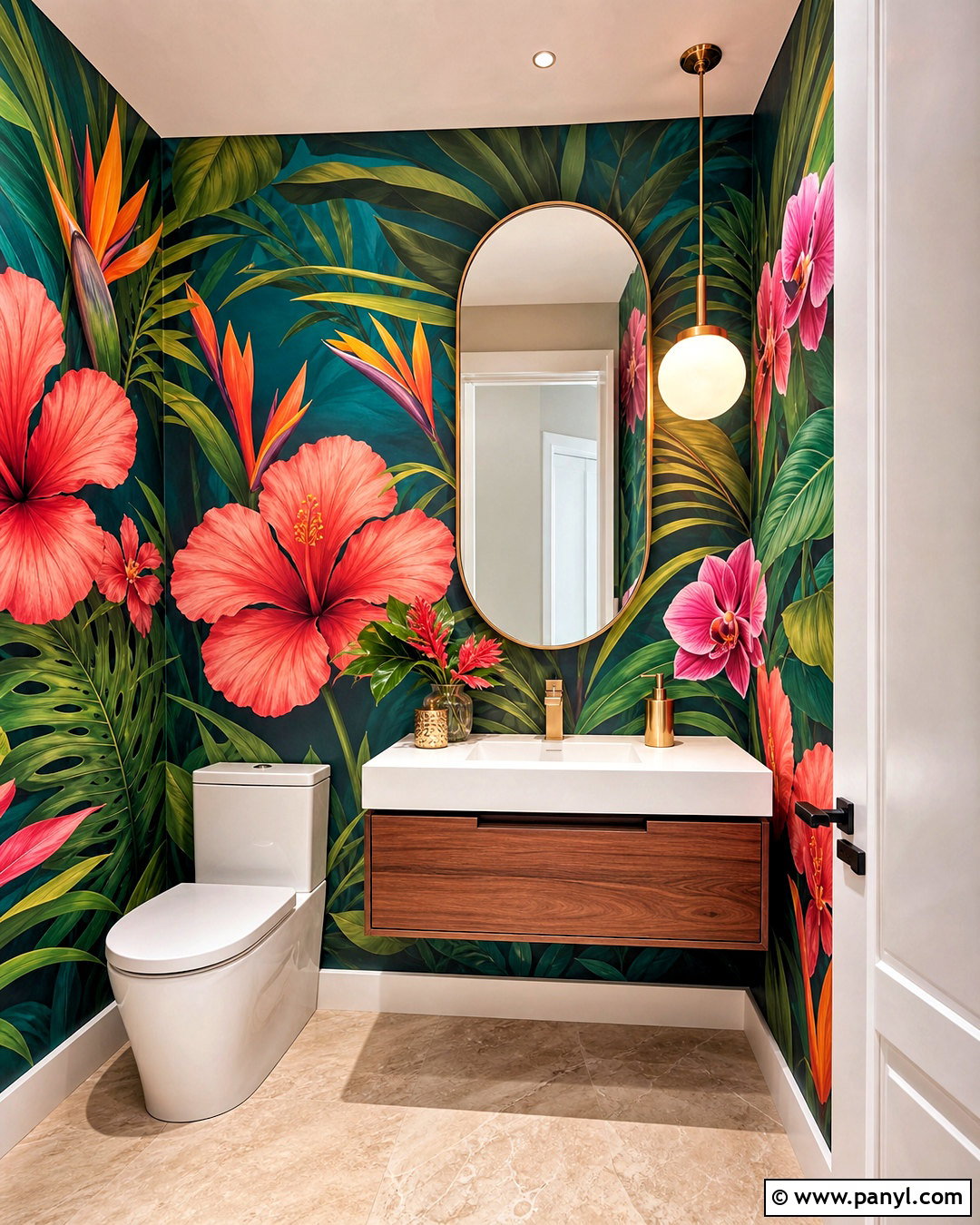 Tropical Floral Wall Mural Powder Room - 20 floral wall mural ideas