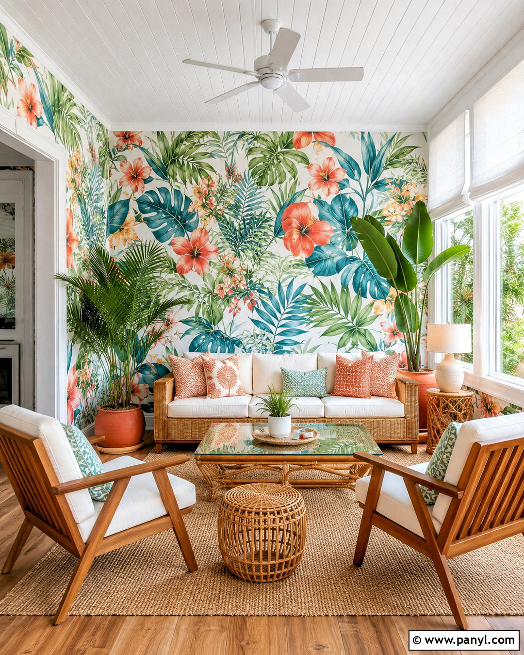 Tropical Floral Wallpaper Sunroom - 20 modern floral wallpaper ideas