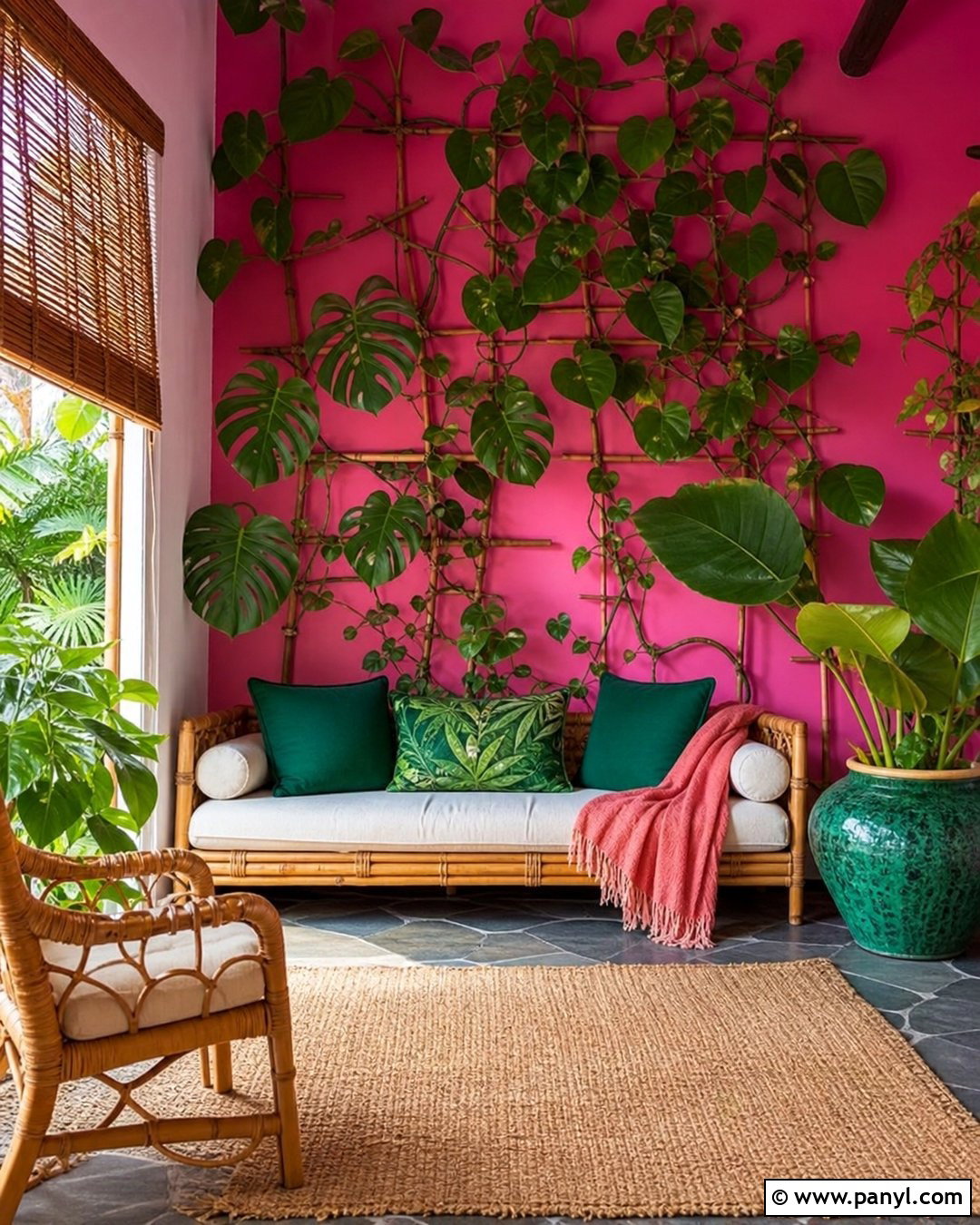 Tropical Green Vines On Hot Pink Wall - 20 Green Vines On Pink Wall Ideas
