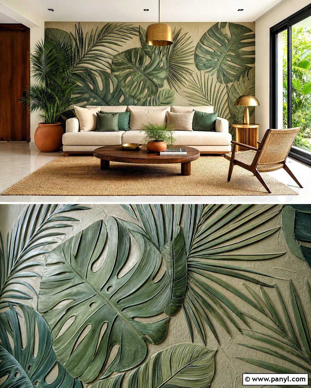 Tropical Leaf 3D Wall Painting - 20 3d wall painting ideas living rooms
