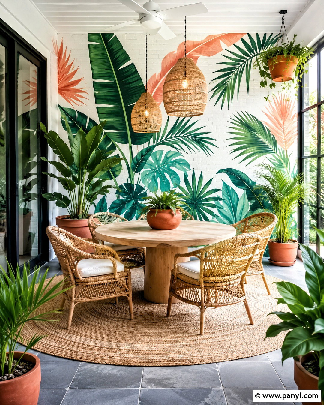 Tropical Leaf Brick Wall Mural - 20 painting on brick wall ideas