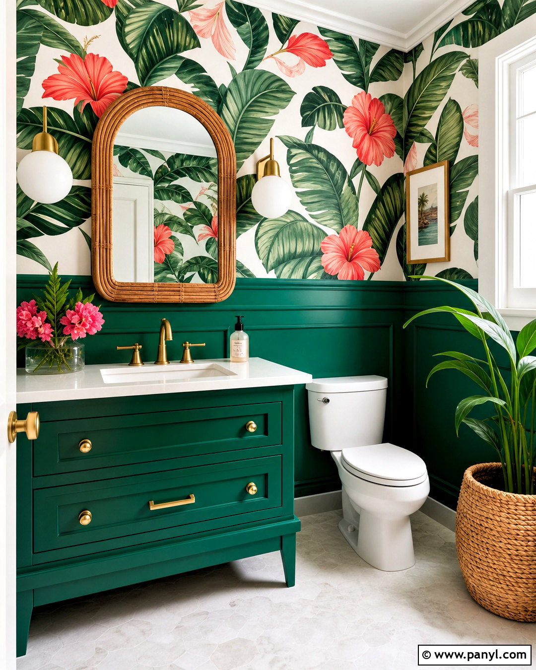 Tropical Wallpaper With Emerald Paint - 20 half wallpaper half paint ideas