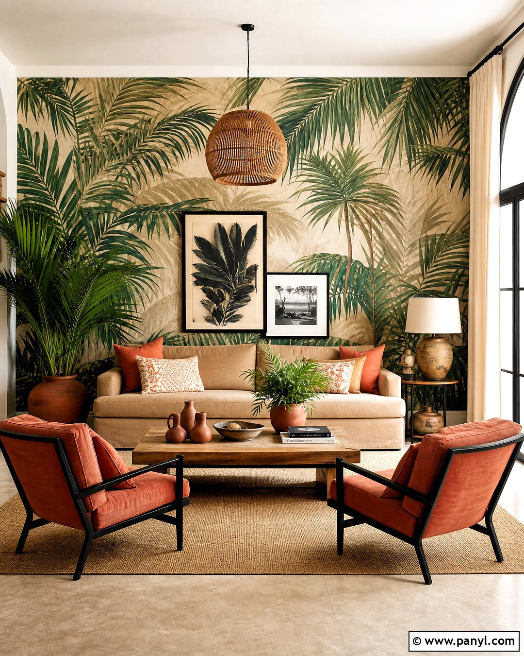 Tropical Wallpaper With Terracotta Accents - 20 wallpaper combo ideas