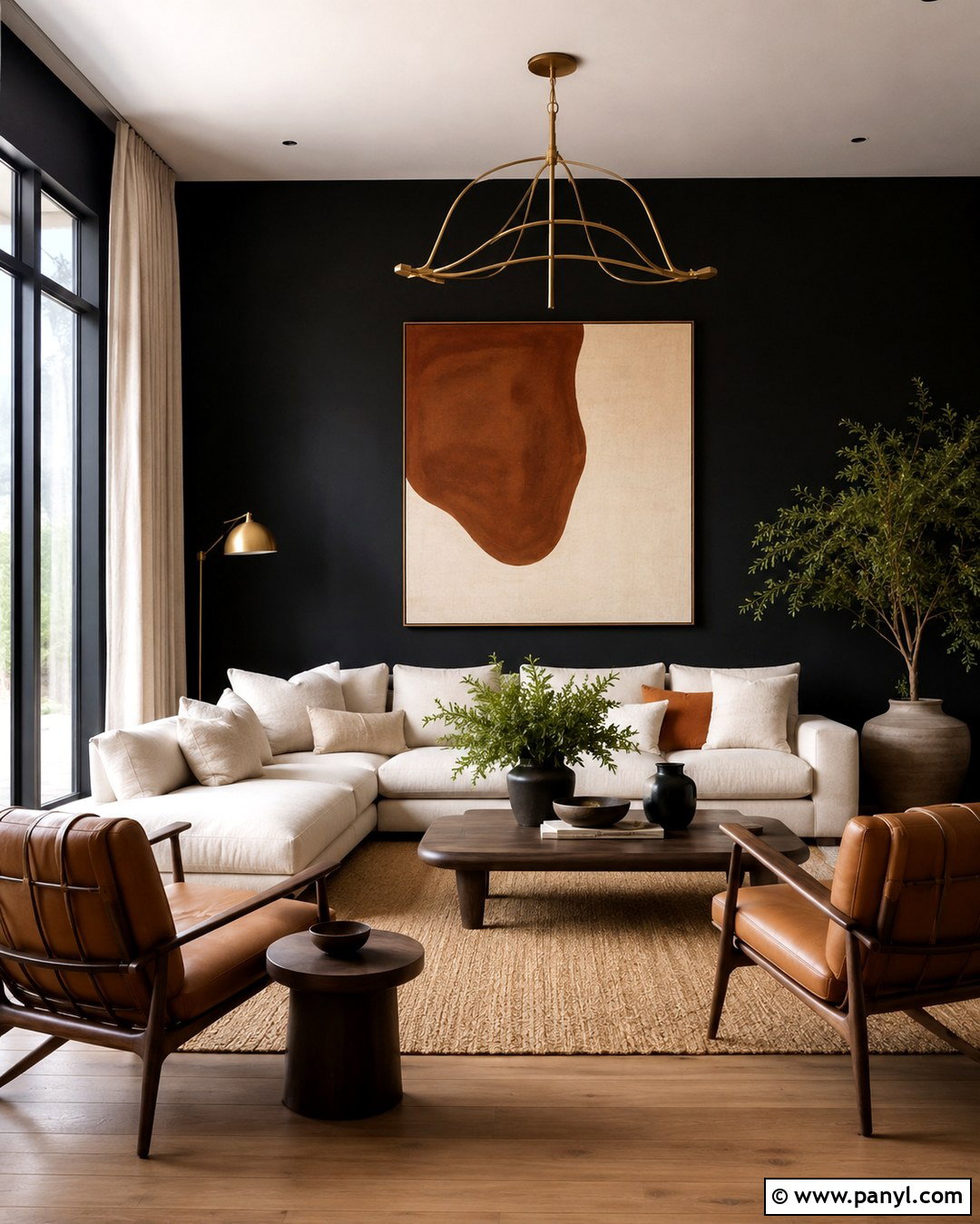 True Black Living Room - 20 Black Wall Paint Color Ideas