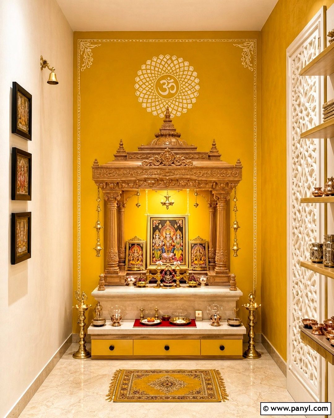 Turmeric Yellow And Off-White Pooja Room Paint Colors - 20 home paint colors interior indian ideas