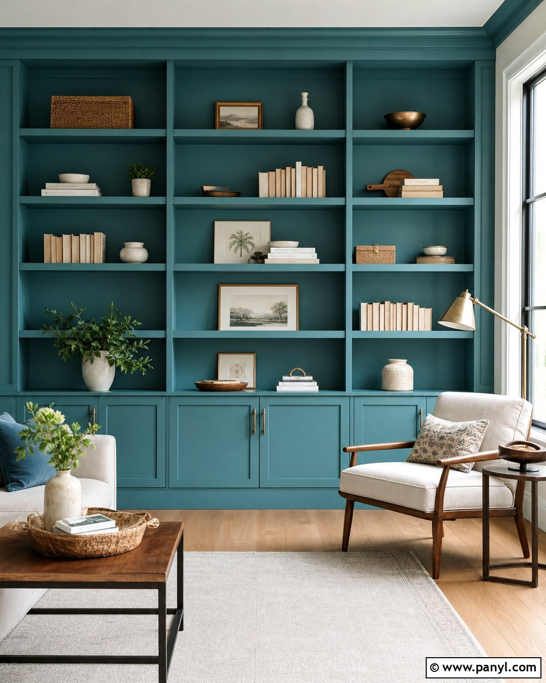Turquoise Accent Wall With Built-In Shelves - 30 turquoise accent wall ideas
