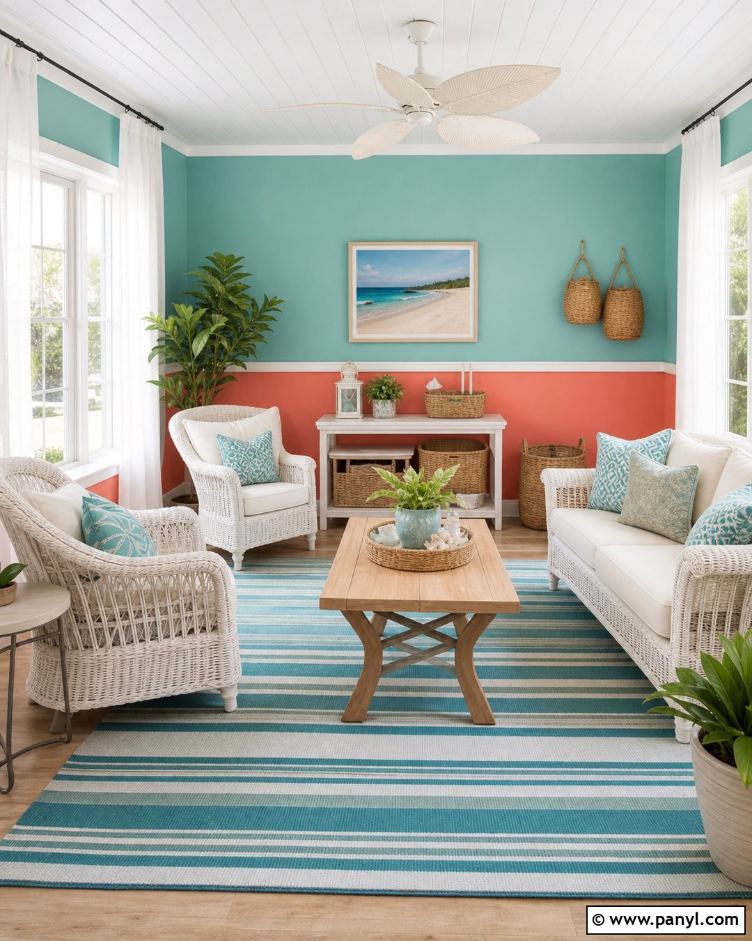 Turquoise And Coral Two Tone Walls - 45 two tone walls