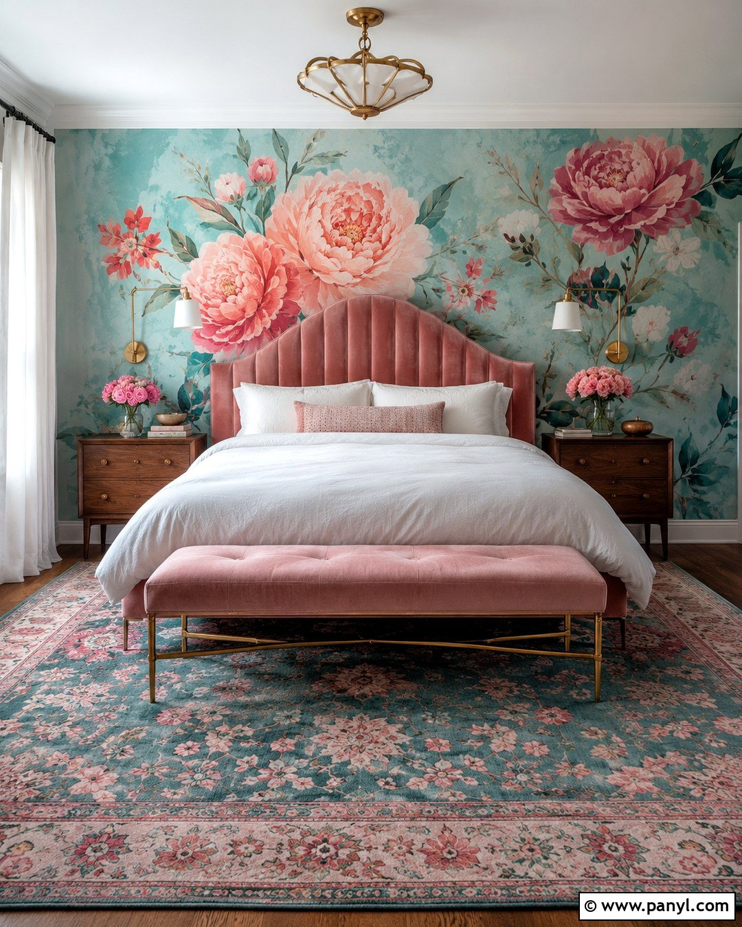 Turquoise And Pink Floral Wall Mural - 20 Turquoise And Pink Wall Ideas