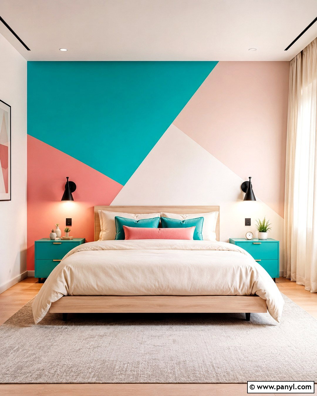 Turquoise And Pink Geometric Wall - 20 Turquoise And Pink Wall Ideas