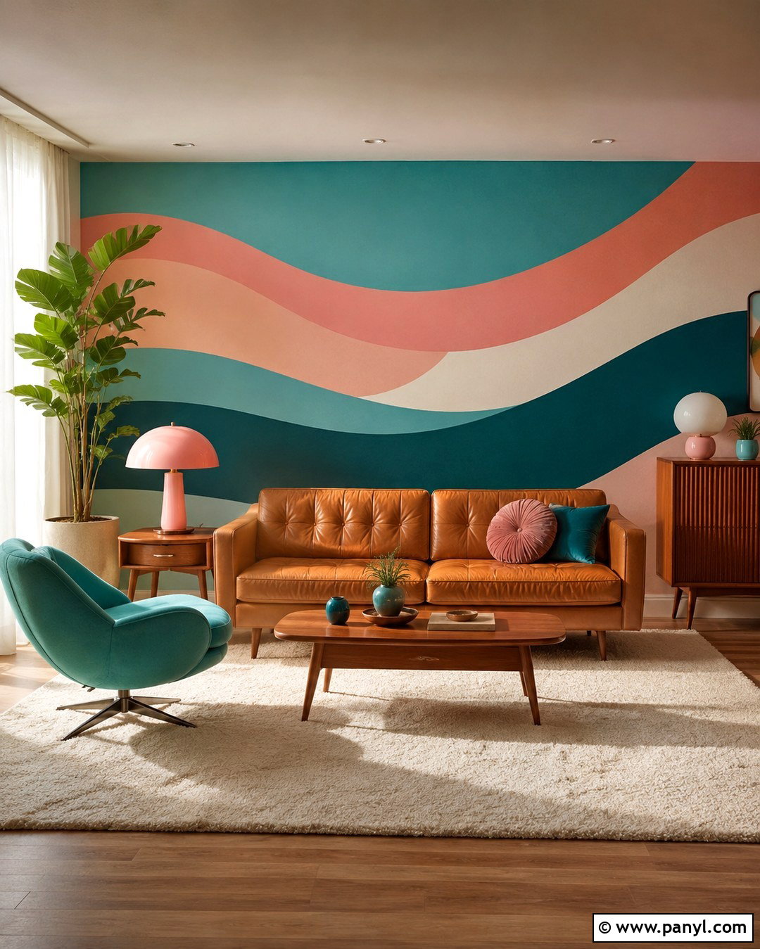 Turquoise And Pink Retro Wave Wall - 20 Turquoise And Pink Wall Ideas