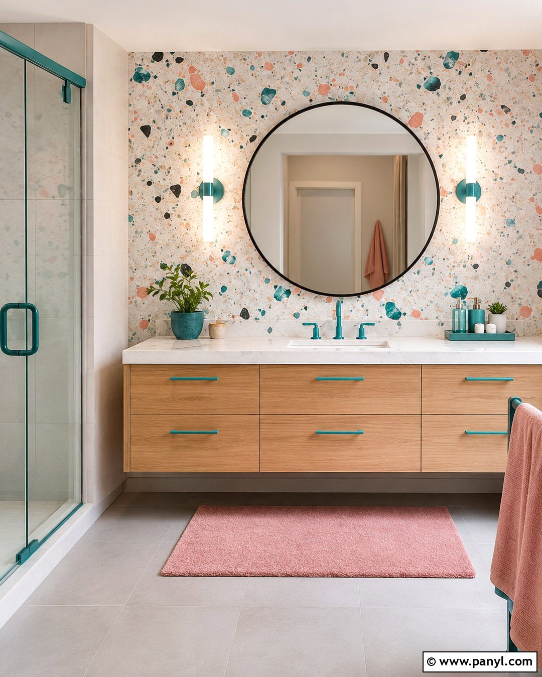 Turquoise And Pink Terrazzo Wall - 20 Turquoise And Pink Wall Ideas