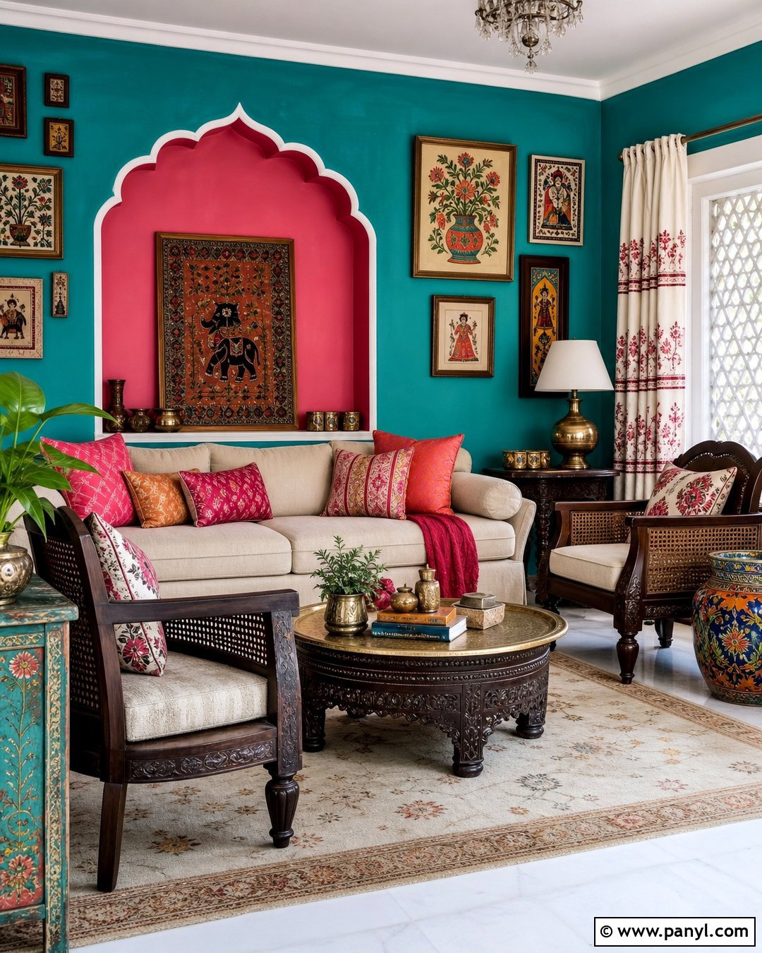 Turquoise And Rani Pink Living Room Walls - 30 Colour For Living Room Wall Indian Ideas