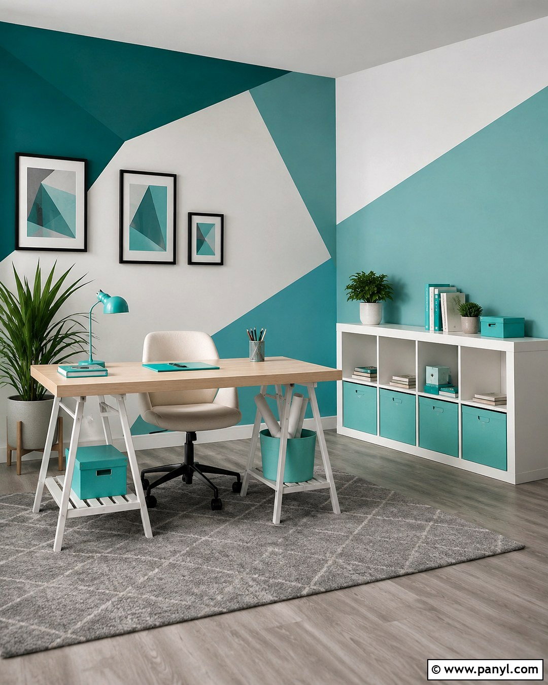 Turquoise And White Geometric Wall - 20 Turquoise And White Wall Paint Ideas