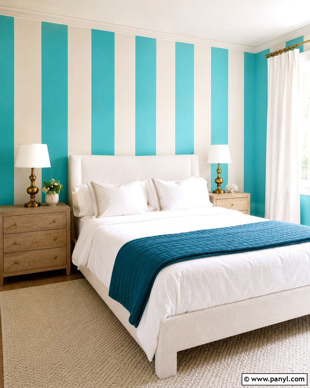 Turquoise And White Vertical Striped Walls - 20 Turquoise And White Wall Paint Ideas