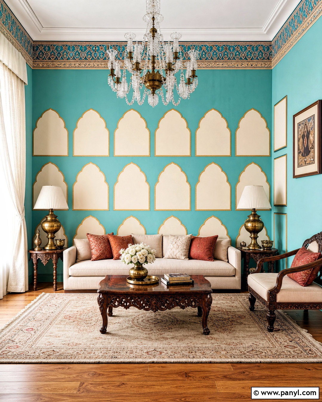 Turquoise Arch Pattern Paint Wall - 20 royal paint wall design ideas