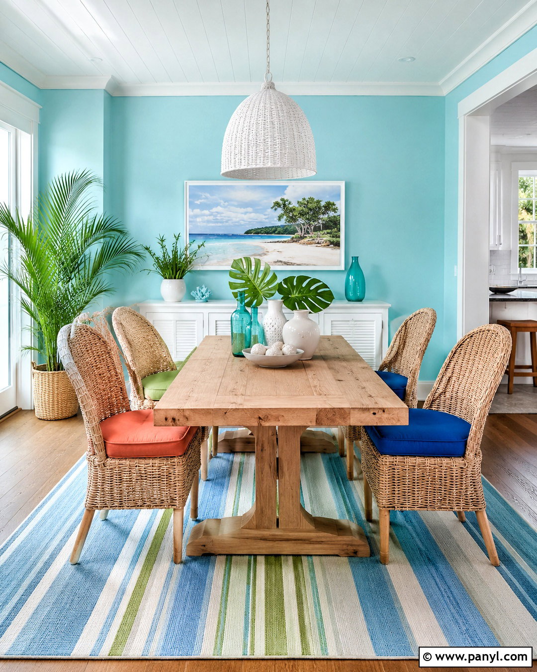 Turquoise Beach House Dining Room - 20 colorful beach house decor ideas