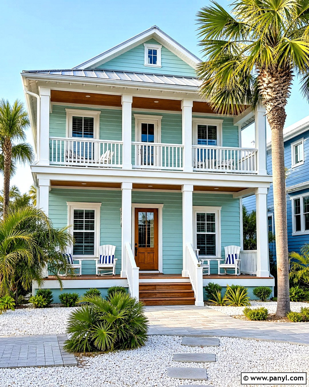 Turquoise Beach House Exterior With White Details - 20 beach house exterior paint colors