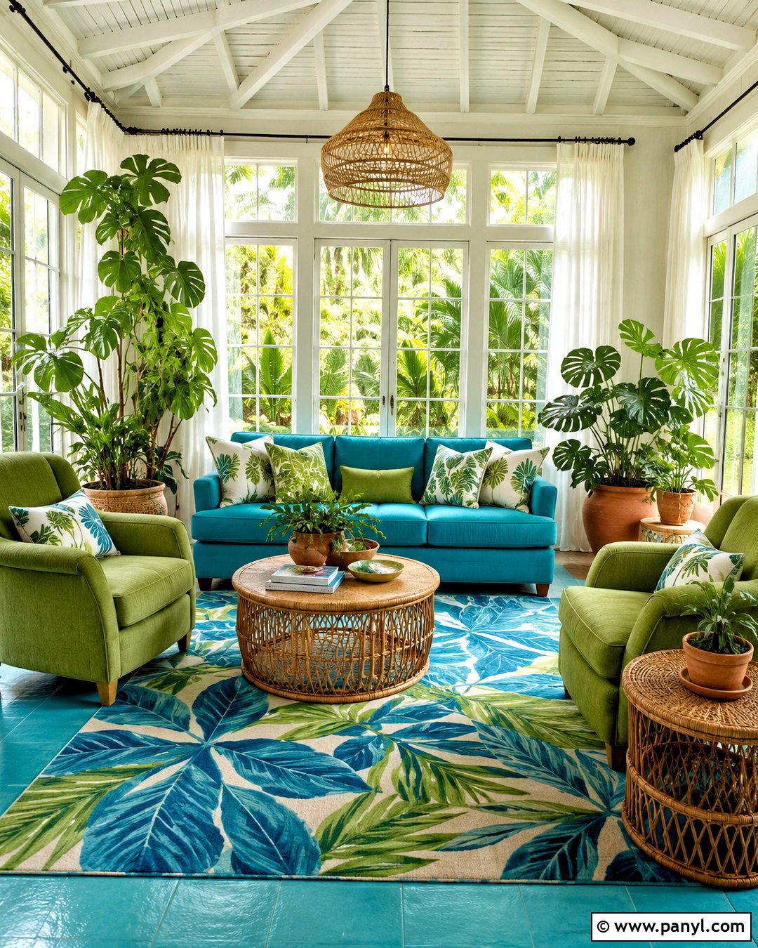 Turquoise Blue And Leaf Green Sunroom - 20 blue and green color scheme ideas