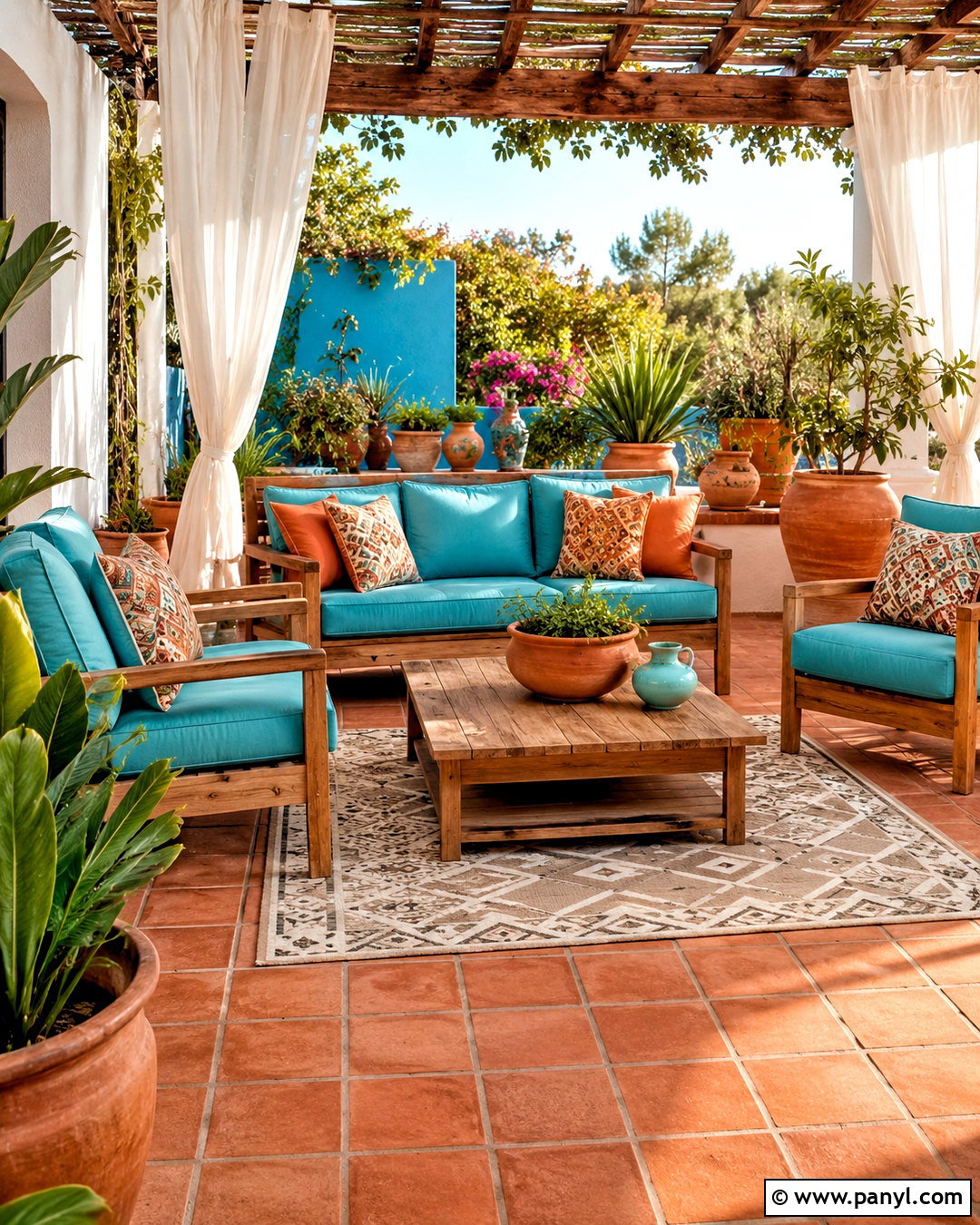 Turquoise Blue And Terracotta Brown Patio - 20 brown and blue color palette ideas