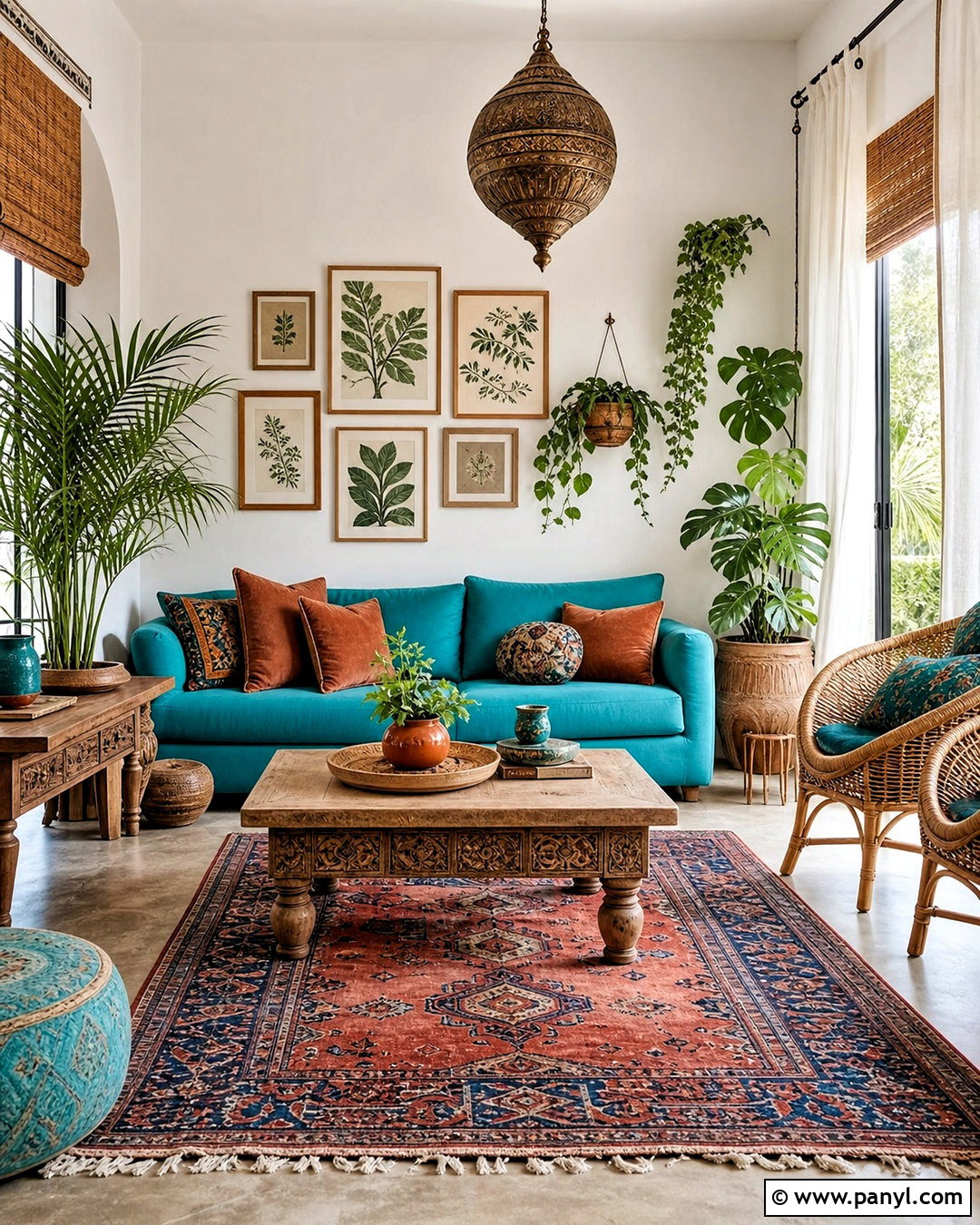 Turquoise Boho Living Room - 20 turquoise interior design ideas