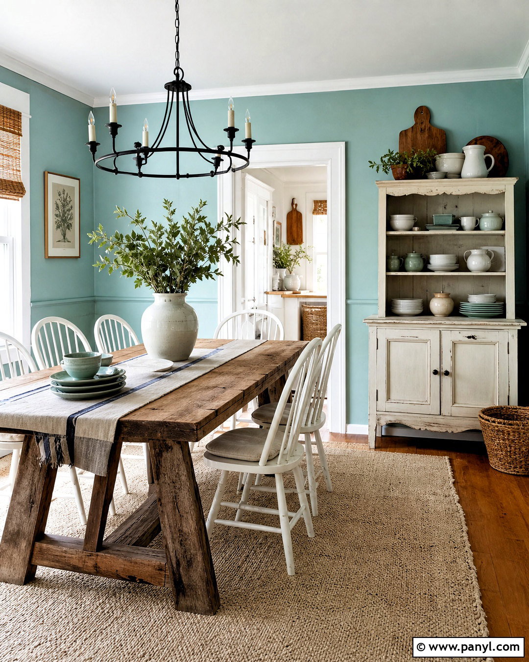 Turquoise Dining Room Walls With Farmhouse Furniture - 20 turquoise walls